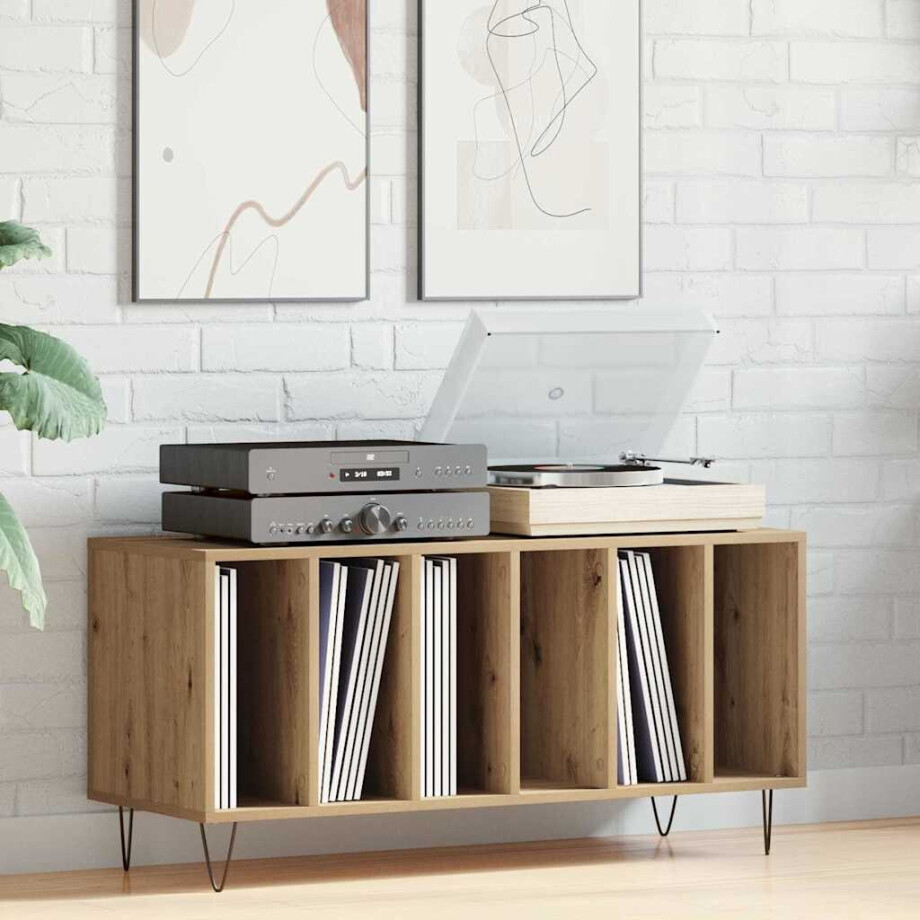 vidaXL Platenkast met plank artisanaal eikenkleurig 100 x 38 x 48 cm vidaXL Platenkast met plank artisanaal eikenkleurig 100 x 38 x 48 cm afbeelding 1