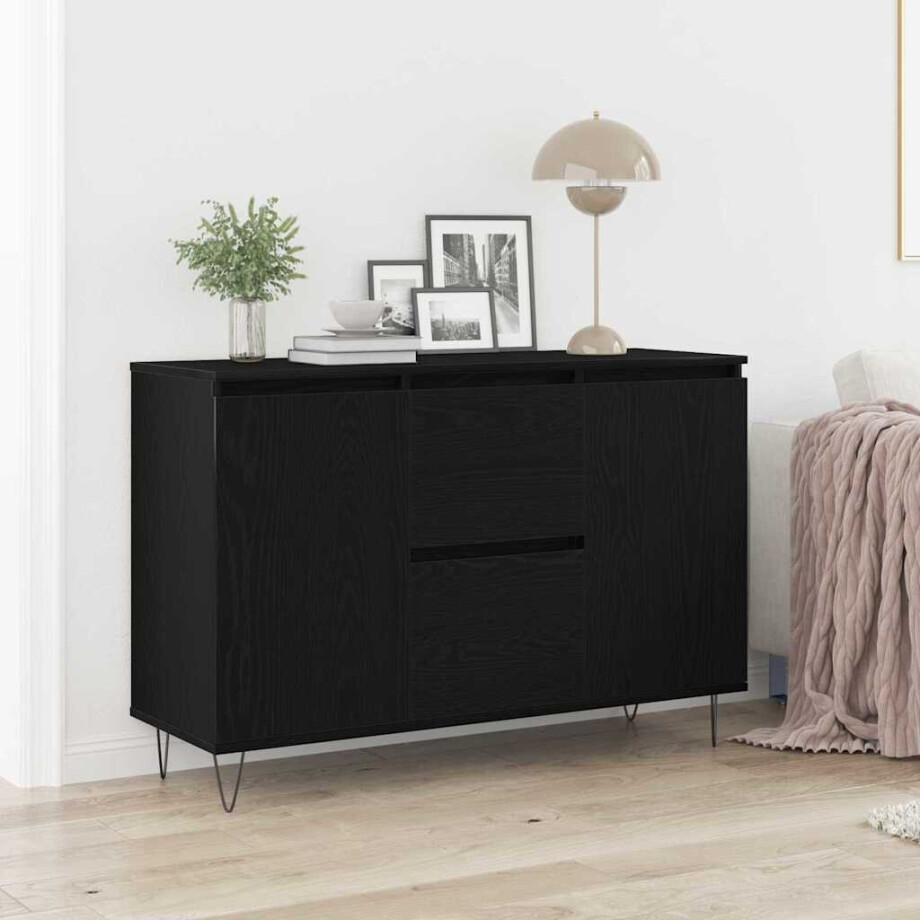 vidaXL Dressoir met lade Zwart Eiken 101,5 x 35 x 70 cm Bewerkt hout afbeelding 1