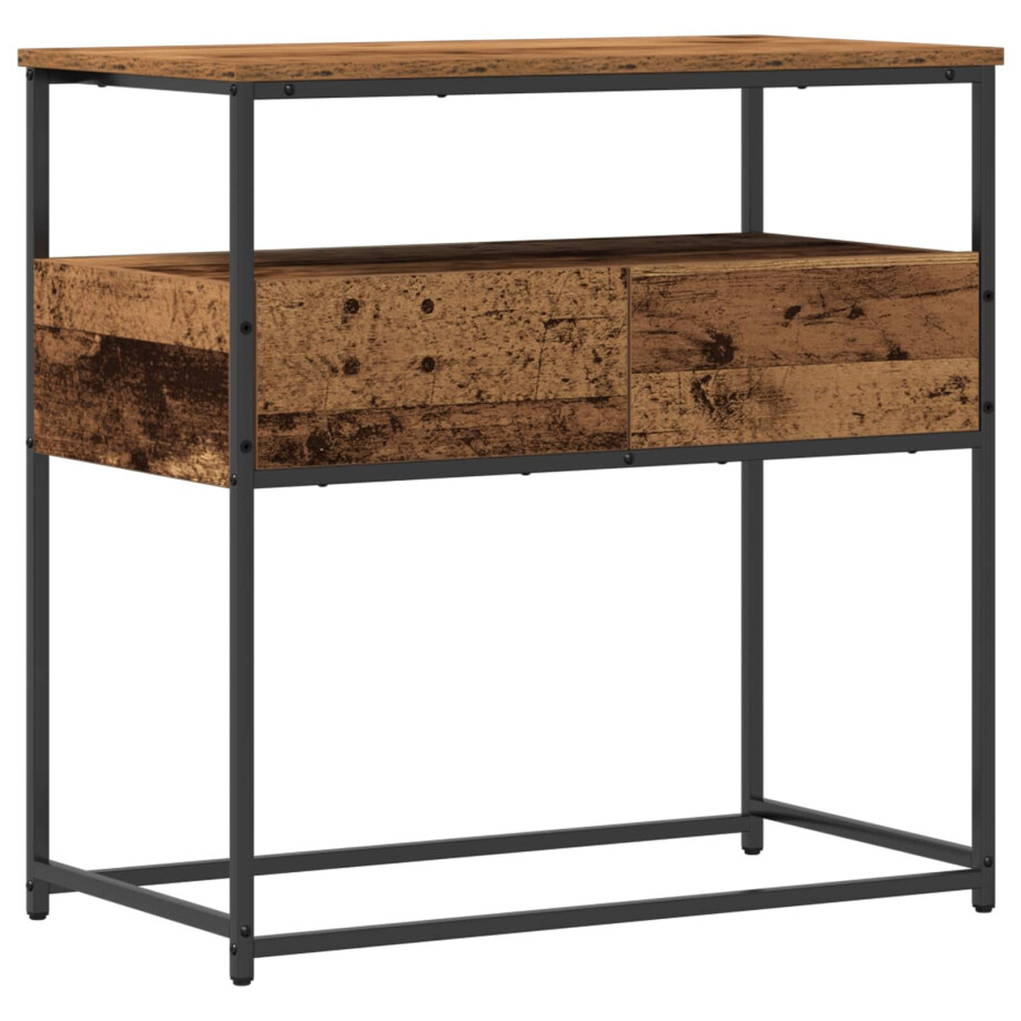 vidaXL Wandtafel met lade Oud Hout 75 x 40 x 75 cm Bewerkt hout afbeelding 1