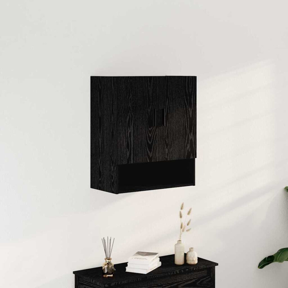 vidaXL Wandkast Zwart Eiken 60 x 31 x 70 cm Bewerkt hout vidaXL Wandkast Zwart Eiken 60 x 31 x 70 cm Bewerkt hout afbeelding 1
