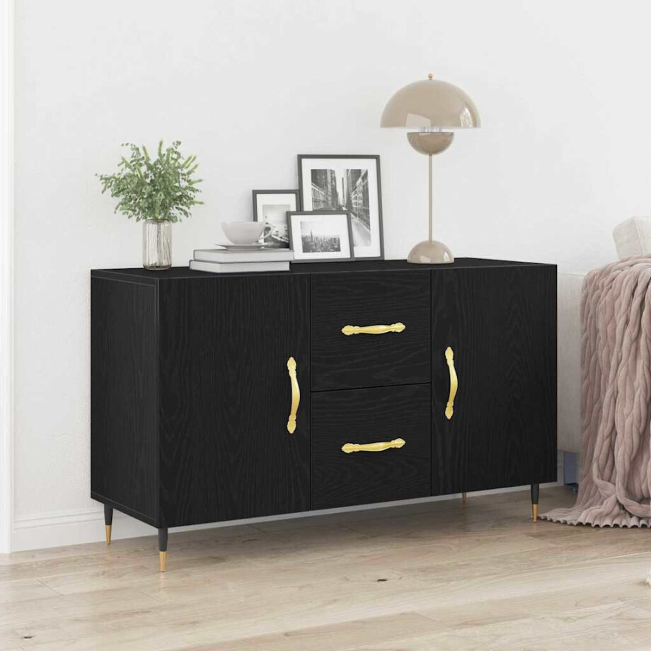 vidaXL Dressoir met lade Zwart Eiken 100 x 36 x 60 cm Bewerkt hout afbeelding 1