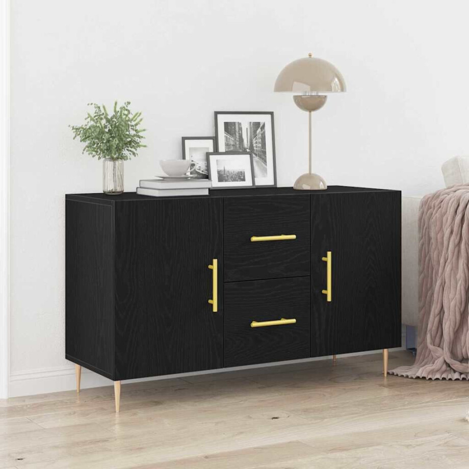 vidaXL Dressoir met lade Zwart Eiken 100 x 36 x 60 cm Bewerkt hout afbeelding 1
