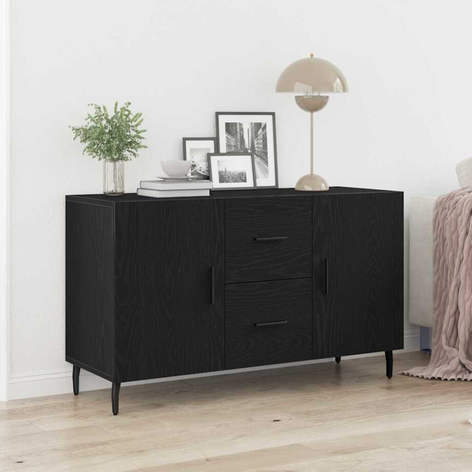 vidaXL Dressoir met lade Zwart Eiken 100 x 36 x 60 cm Bewerkt hout afbeelding 1