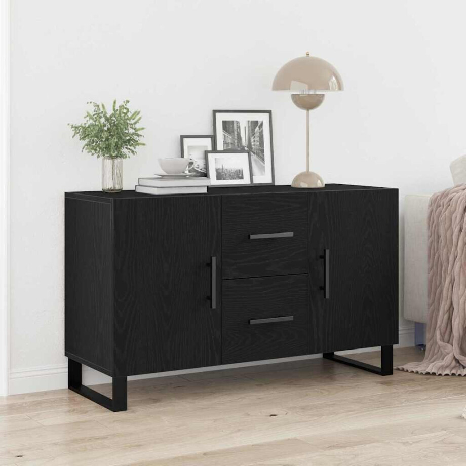 vidaXL Dressoir met lade Zwart Eiken 100 x 36 x 60 cm Bewerkt hout afbeelding 1