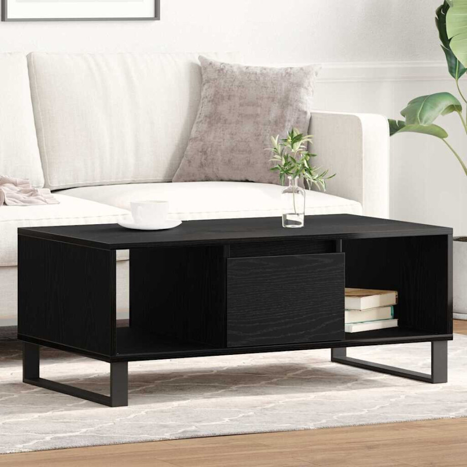 vidaXL Salontafel met lade Zwart Eiken 90 x 50 x 36,5 cm Bewerkt hout afbeelding 1