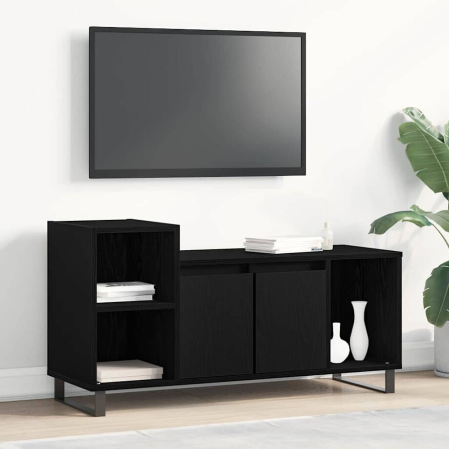 vidaXL Tv-meubelset Zwart Eiken 100 x 35 x 55 cm Bewerkt hout afbeelding 1