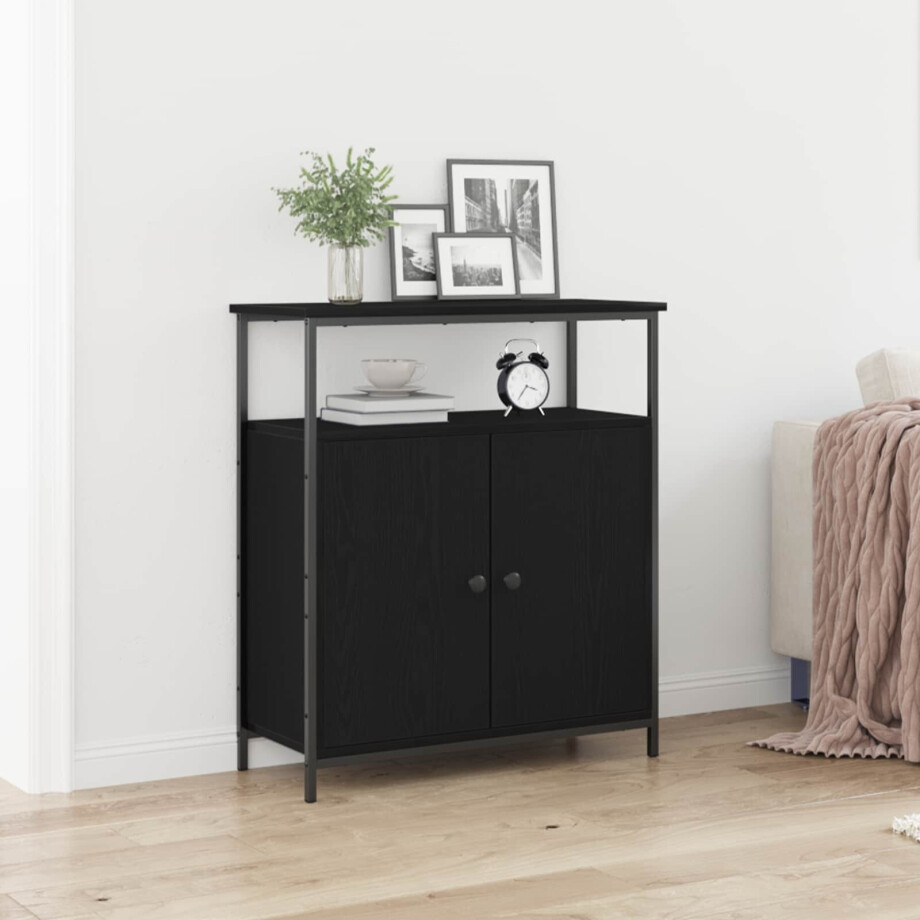 vidaXL Dressoir Zwart Eiken 70 x 30 x 80 cm Bewerkt hout afbeelding 1