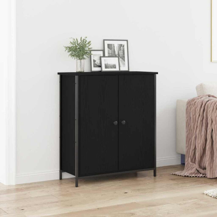 vidaXL Dressoir Zwart Eiken 70 x 30 x 80 cm Bewerkt hout afbeelding 1