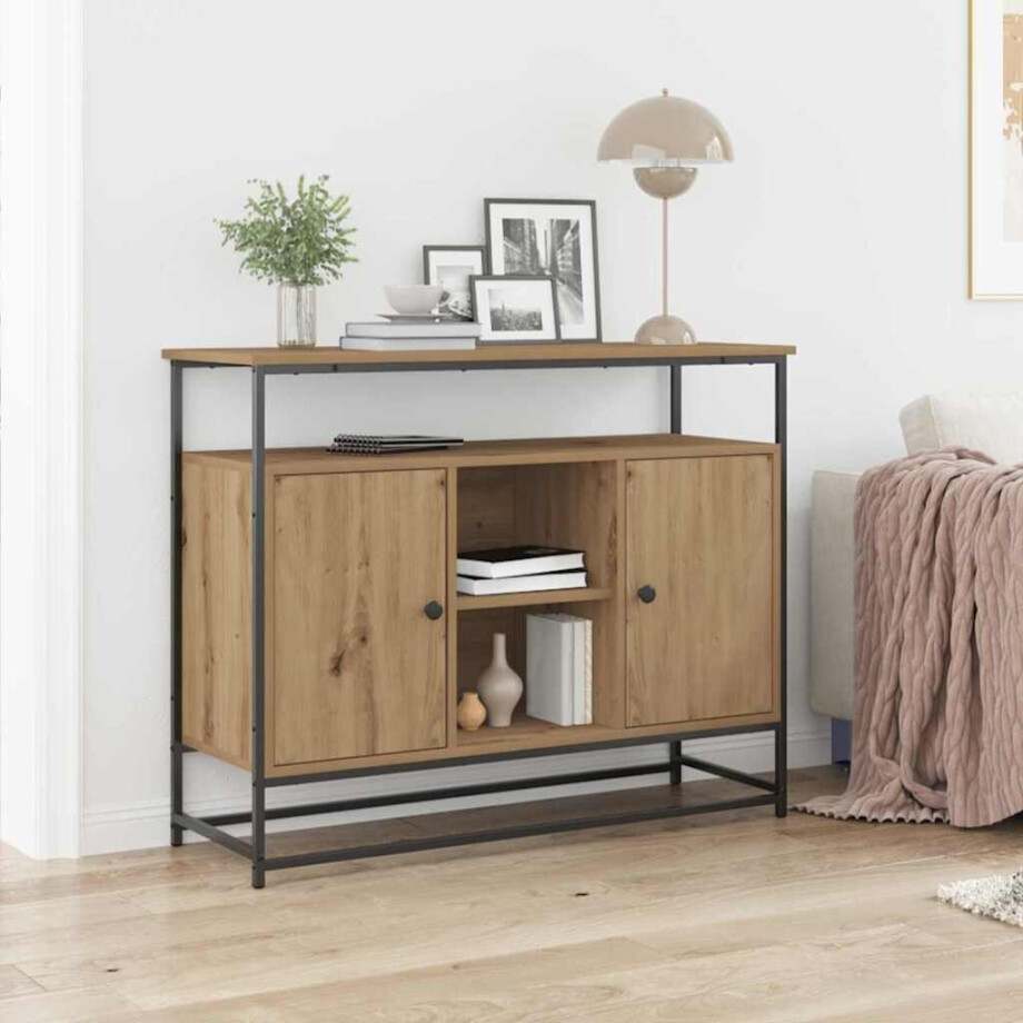 vidaXL Dressoir Artisan Eiken 100 x 35 x 80 cm Bewerkt hout afbeelding 1