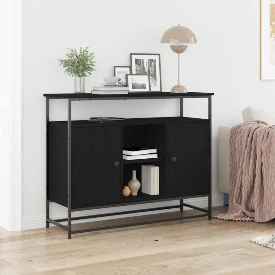 vidaXL Dressoir Zwart Eiken 100 x 35 x 80 cm Bewerkt hout afbeelding 1