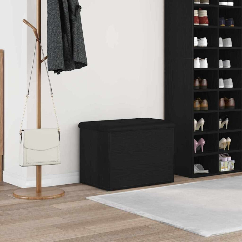 vidaXL Opslagbank met opslag Zwart eiken 62 x 42 x 45 cm Bewerkt hout afbeelding 1