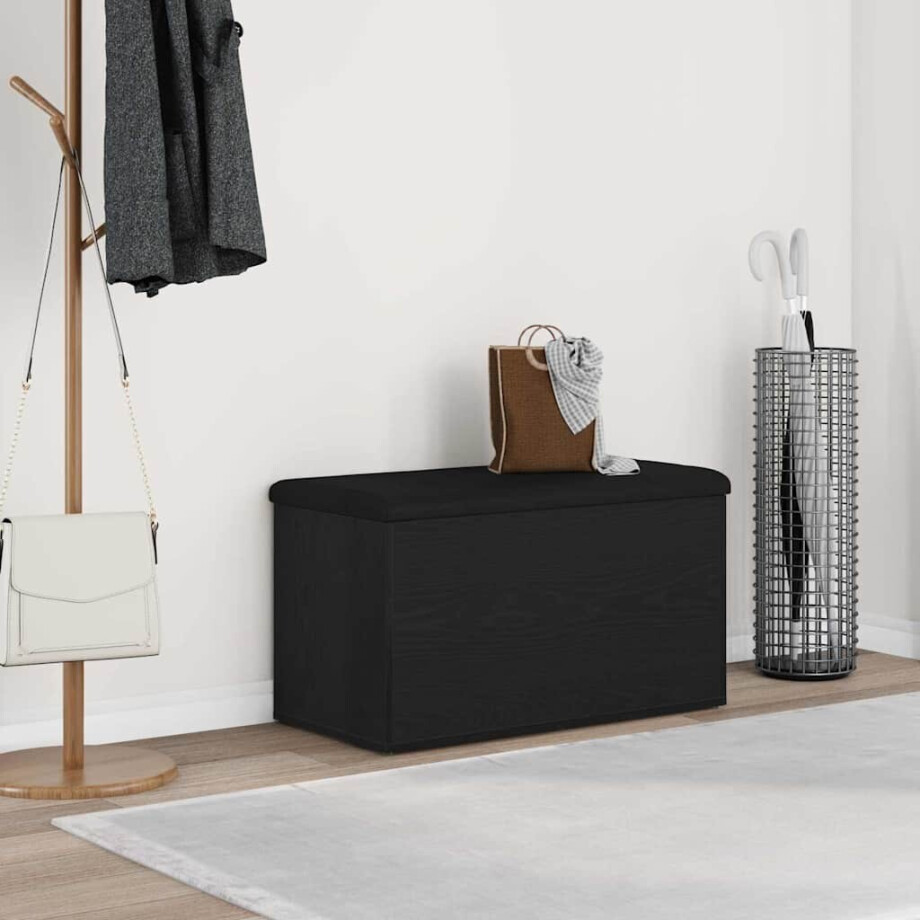 vidaXL Opslagbank met opslag Zwart Eiken 82 x 42 x 45 cm Bewerkt hout afbeelding 1