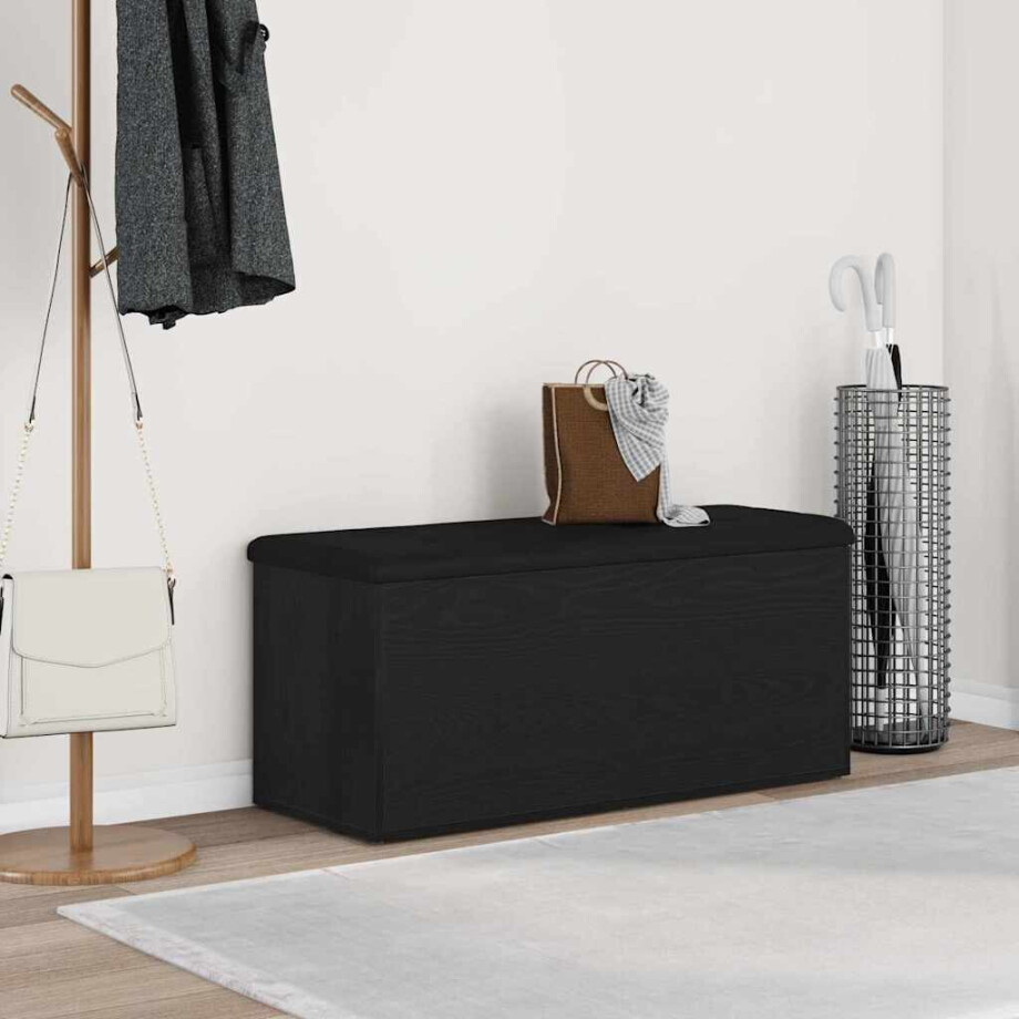 vidaXL Opslagbank met opslag Zwart eiken 102 x 42 x 45 cm Bewerkt hout afbeelding 1