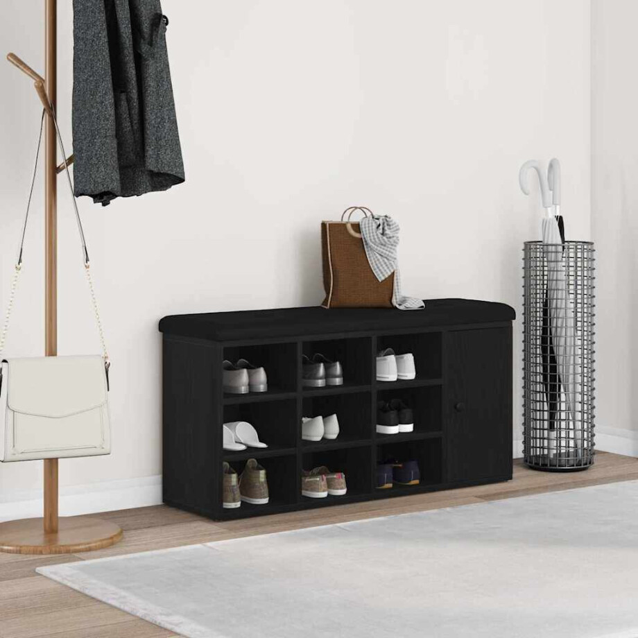vidaXL Opslagbank met plank Zwart Eiken 102 x 32 x 50 cm Bewerkt hout afbeelding 1