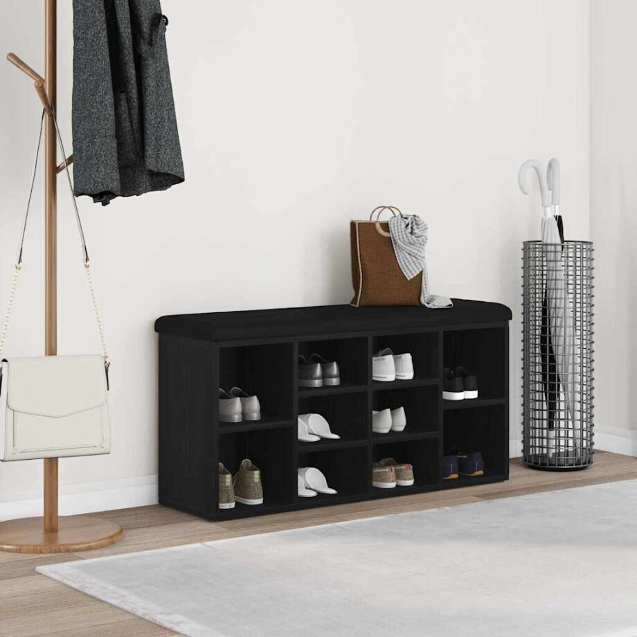 vidaXL Schoenenbank Zwart Eiken 102 x 32 x 50 cm Bewerkt hout afbeelding 1