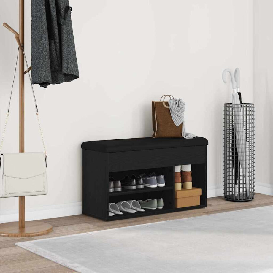 vidaXL Schoenenbank met plank Zwart 80 x 30 x 45 cm Bewerkt hout afbeelding 1