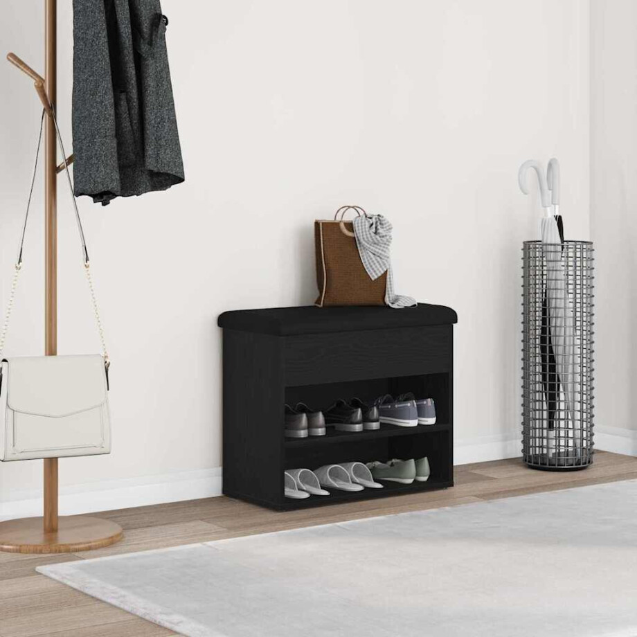 vidaXL Opslagbank met plank Zwart Eiken 62 x 32 x 50 cm Bewerkt hout afbeelding 1
