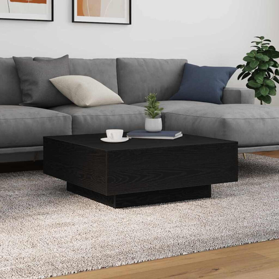 vidaXL Salontafel Zwart Eiken 80 x 80 x 31 cm Bewerkt hout vidaXL Salontafel Zwart Eiken 80 x 80 x 31 cm Bewerkt hout afbeelding 1