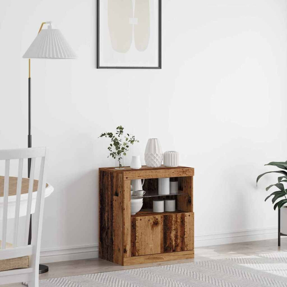 vidaXL LED Sideboard Bruin 60,5 x 37 x 67 cm Bewerkt hout afbeelding 1