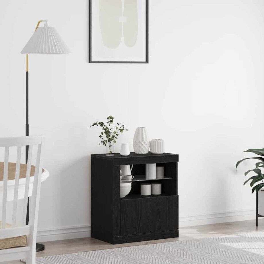 vidaXL LED Sideboard Zwart 60,5 x 37 x 67 cm Bewerkt hout afbeelding 1