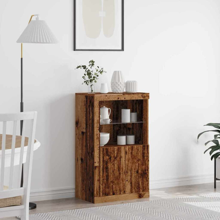 vidaXL LED Sideboard Oudhout 60,5 x 37 x 100 cm Bewerkt hout afbeelding 1