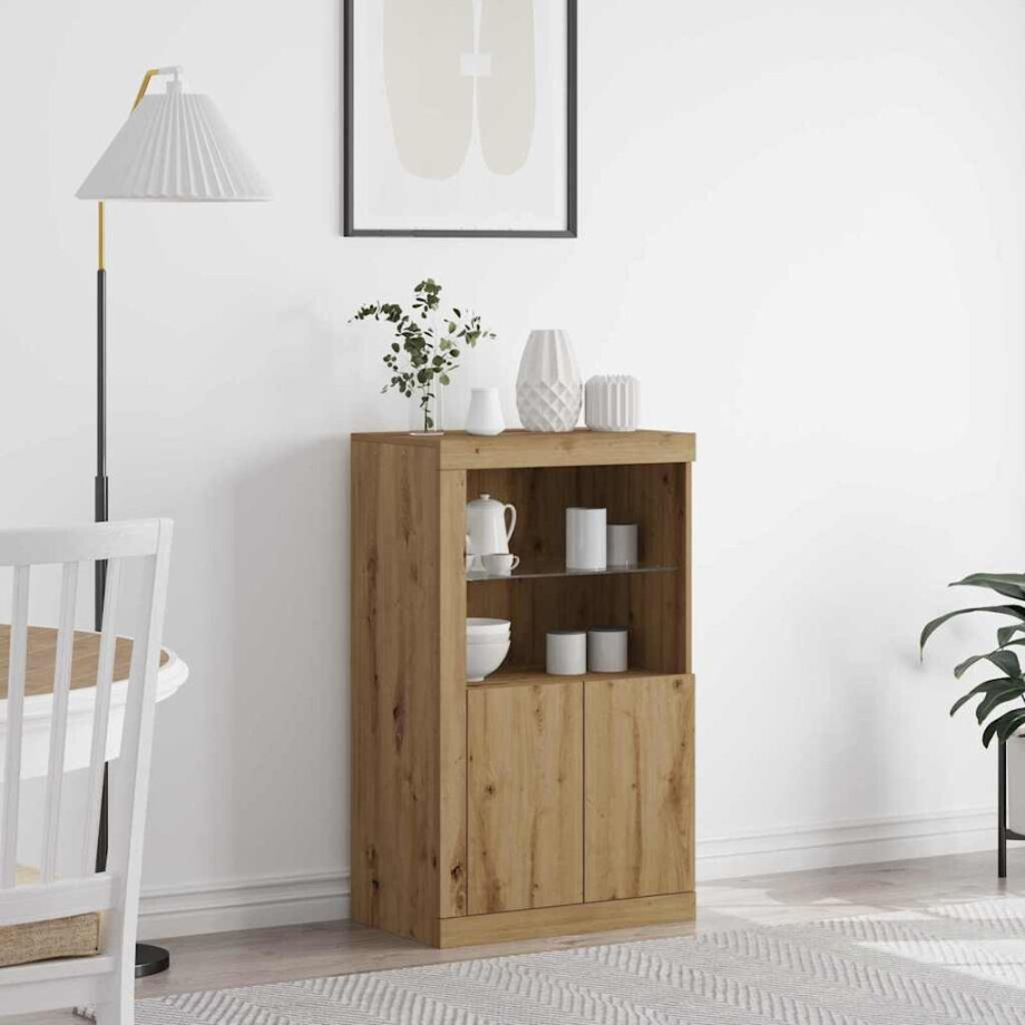 vidaXL LED Sideboard Artisan Eiken 60,5 x 37 x 100 cm Bewerkt hout vidaXL LED Sideboard Artisan Eiken 60,5 x 37 x 100 cm Bewerkt hout afbeelding 1