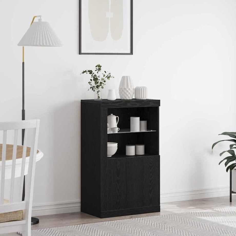 vidaXL LED Sideboard Zwart Eiken 60,5 x 37 x 100 cm Bewerkt hout afbeelding 1