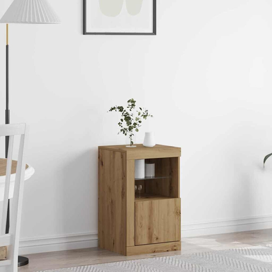 vidaXL LED Sideboard Artisan Eiken 41 x 37 x 67 cm Bewerkt hout afbeelding 1