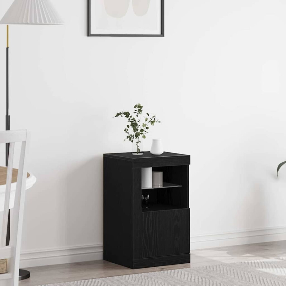 vidaXL LED Sideboard Zwart Eiken 41 x 37 x 67 cm Bewerkt hout afbeelding 1