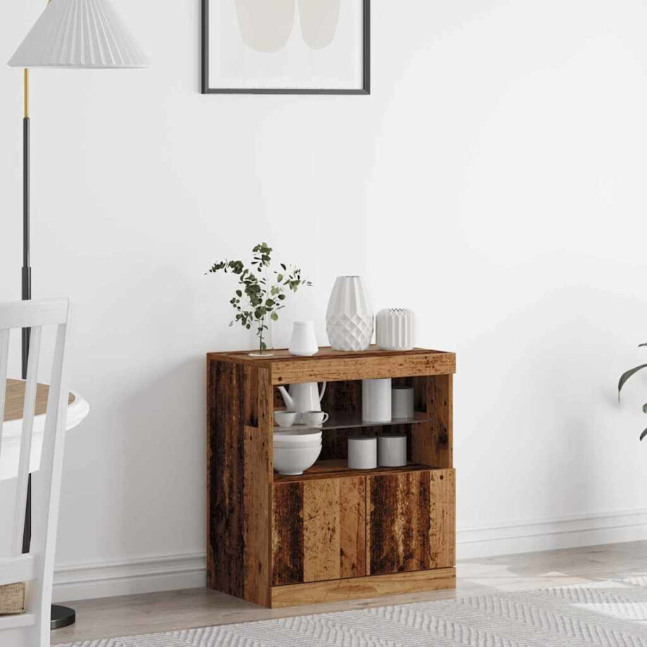 vidaXL LED Sideboard Bruin 60,5 x 37 x 67 cm Bewerkt hout afbeelding 1