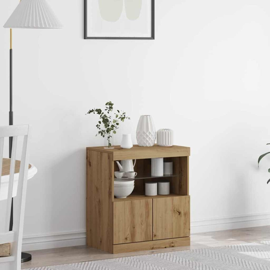 vidaXL LED Sideboard Bruin 60,5 x 37 x 67 cm Bewerkt hout afbeelding 1