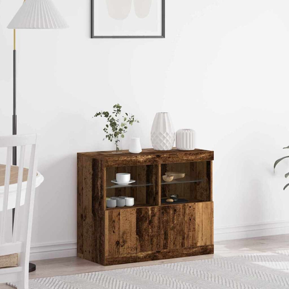 vidaXL LED Sideboard Bruin 81 x 37 x 66,5 cm Bewerkt hout vidaXL LED Sideboard Bruin 81 x 37 x 66,5 cm Bewerkt hout afbeelding 1