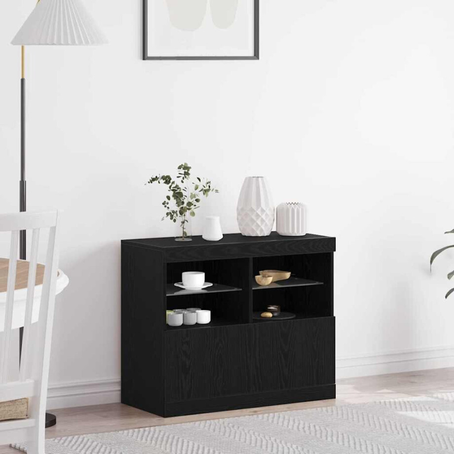 vidaXL LED Sideboard Zwart 81 x 37 x 66,5 cm Bewerkt hout afbeelding 1
