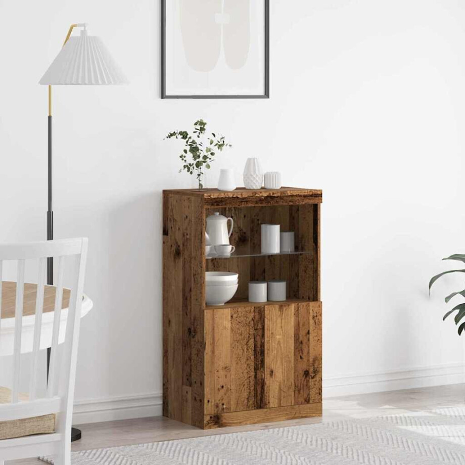 vidaXL LED Sideboard Bruin 60 x 37 x 100 cm Bewerkt hout afbeelding 1
