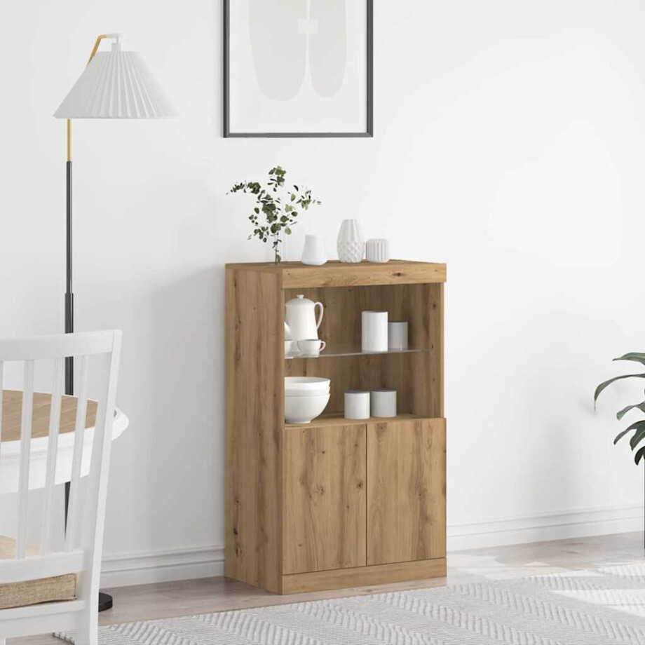 vidaXL LED Sideboard Bruin 60 x 37 x 100 cm Bewerkt hout afbeelding 1