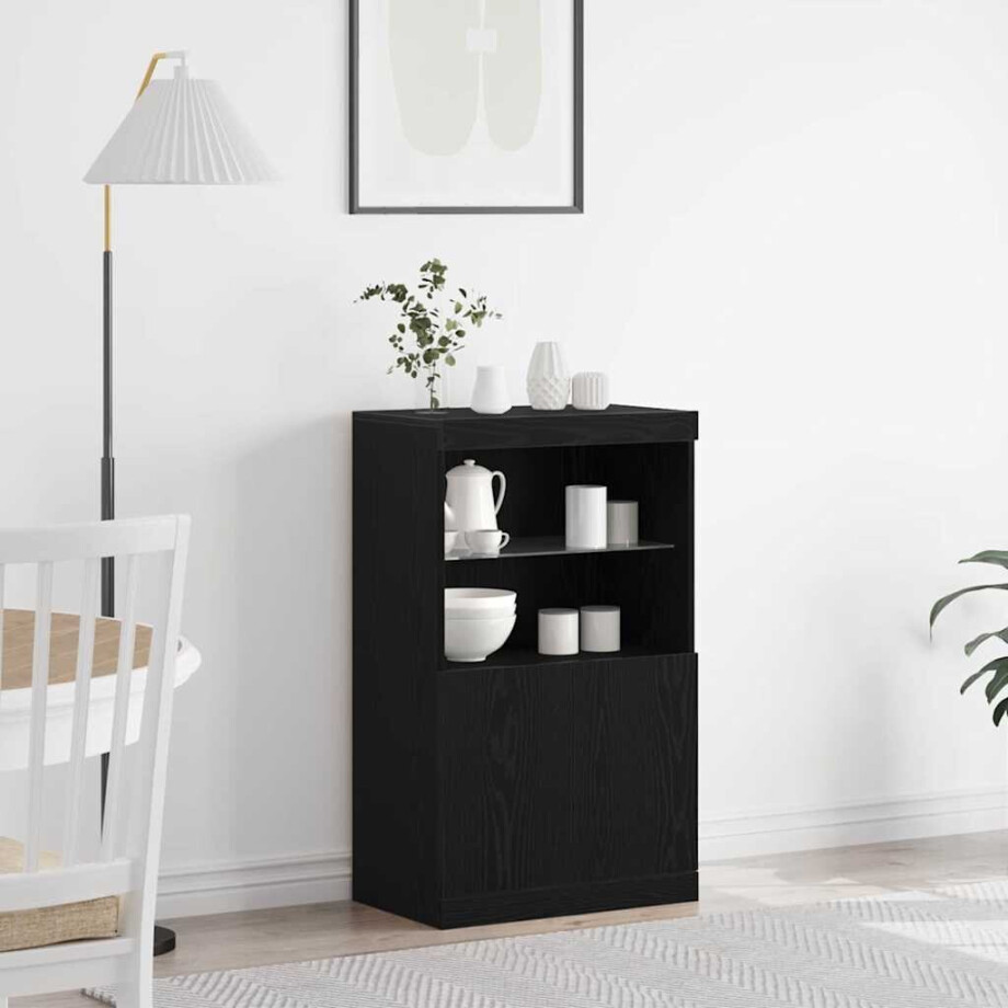 vidaXL LED Sideboard Zwart 60 x 37 x 100 cm Bewerkt hout afbeelding 1