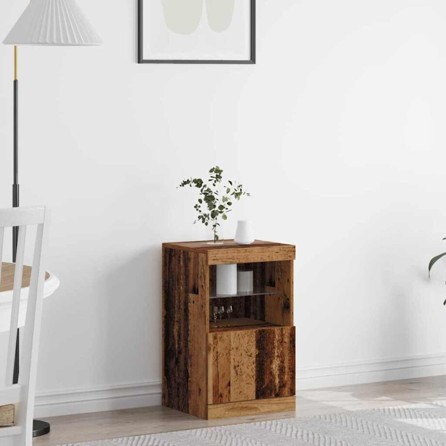 vidaXL LED Sideboard Oudhout 41 x 37 x 67 cm Bewerkt hout afbeelding 1