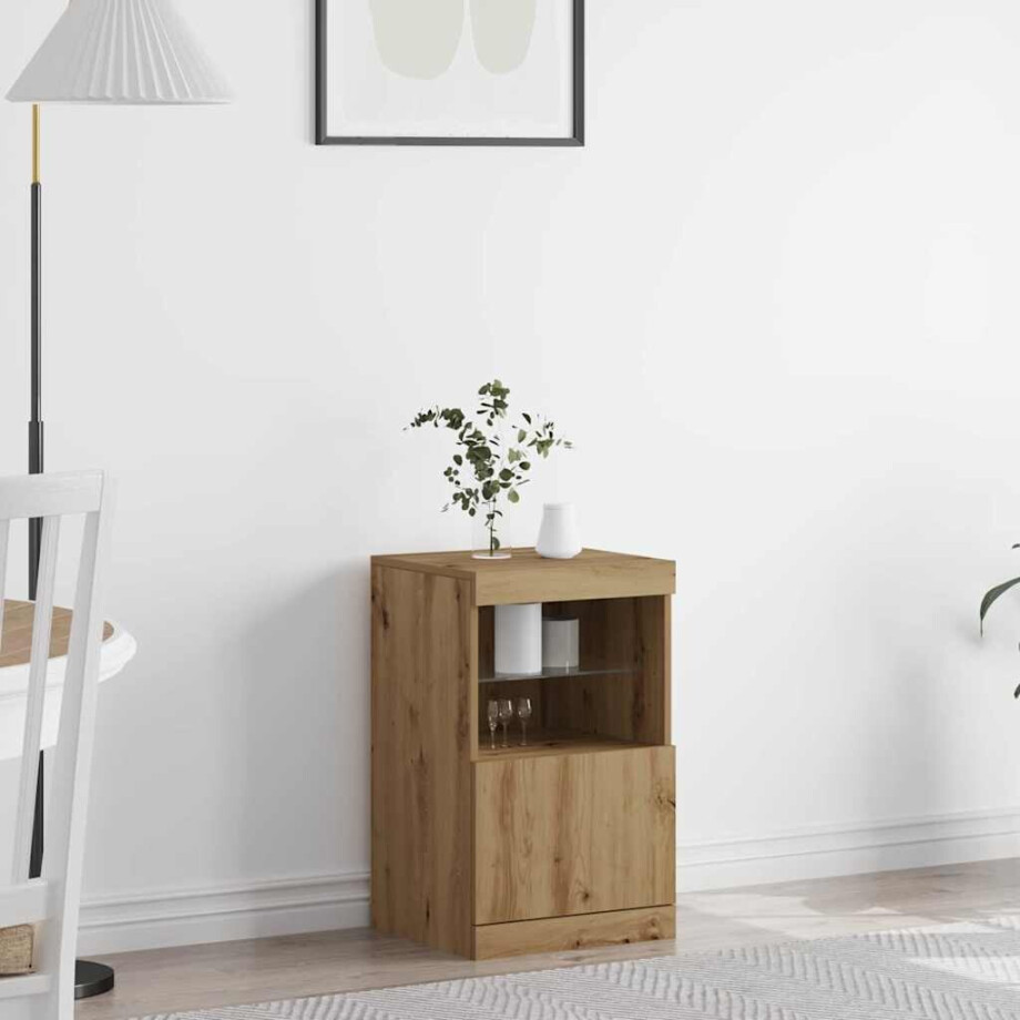 vidaXL LED Sideboard Artisan Eiken 41 x 37 x 67 cm Bewerkt hout afbeelding 1