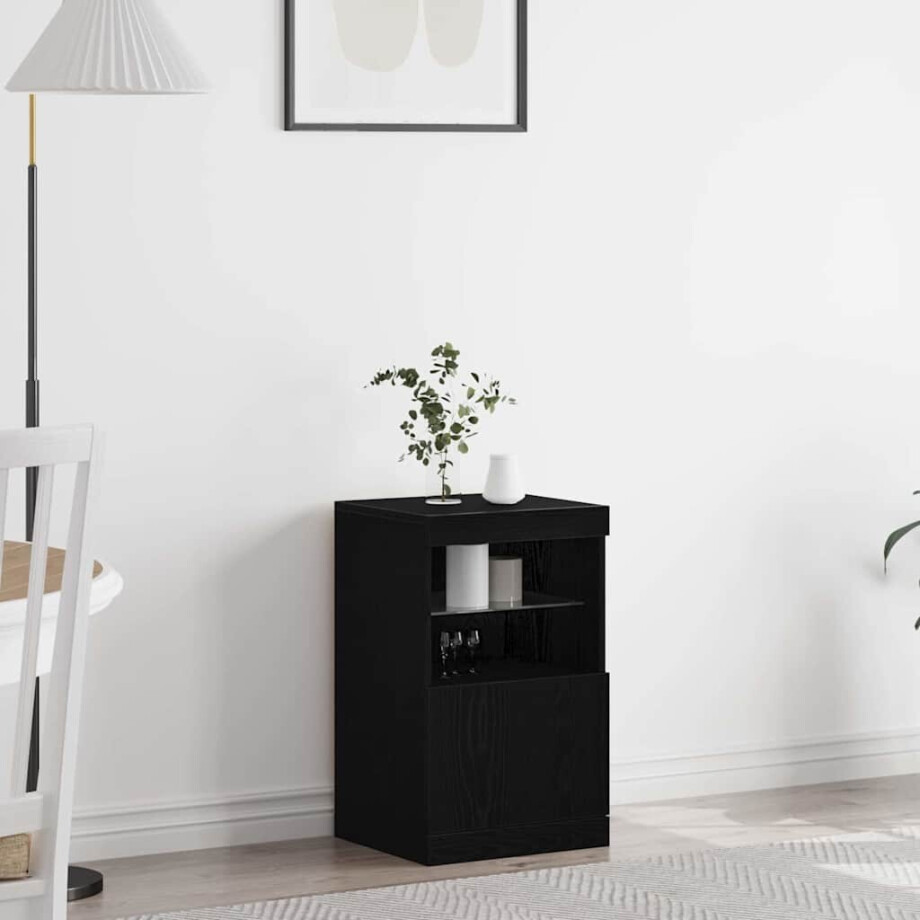 vidaXL LED Sideboard Zwart Eiken 41 x 37 x 67 cm Bewerkt hout afbeelding 1