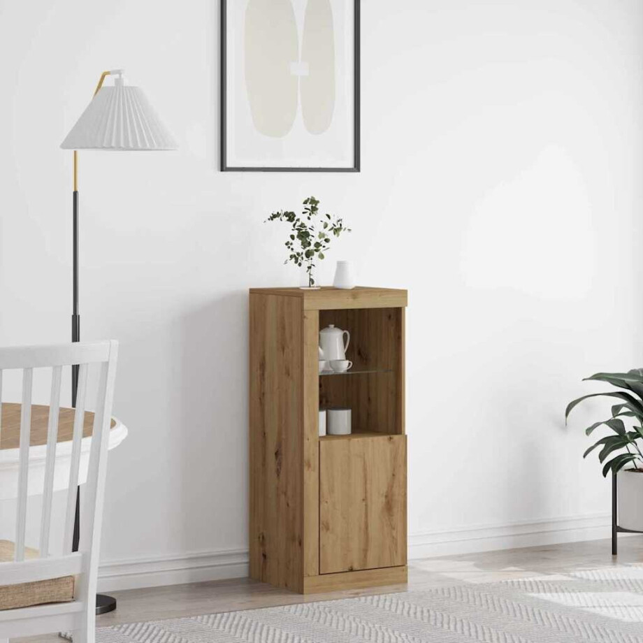 vidaXL LED Sideboard Artisan Eiken 41 x 37 x 100 cm Bewerkt hout vidaXL LED Sideboard Artisan Eiken 41 x 37 x 100 cm Bewerkt hout afbeelding 1