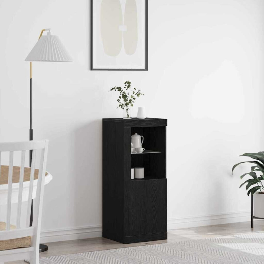 vidaXL LED Sideboard Zwart Eiken 41 x 37 x 100 cm Bewerkt hout afbeelding 1