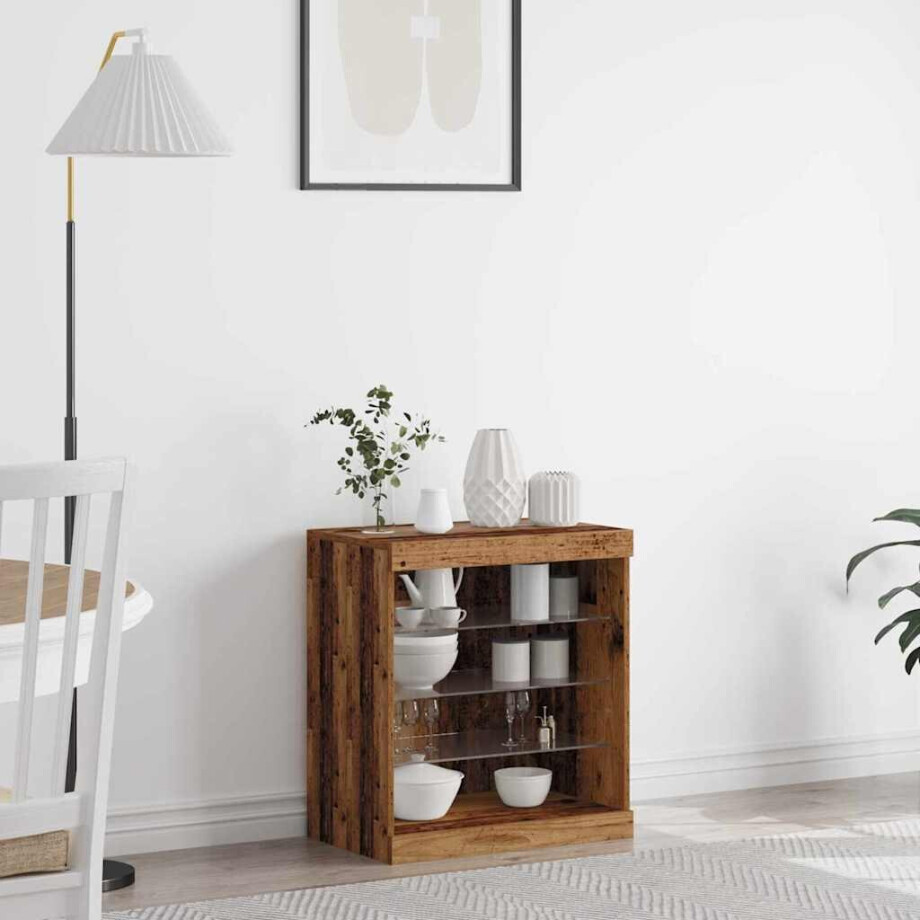 vidaXL LED Sideboard Oudhout 60,5 x 37 x 67 cm Bewerkt hout afbeelding 1