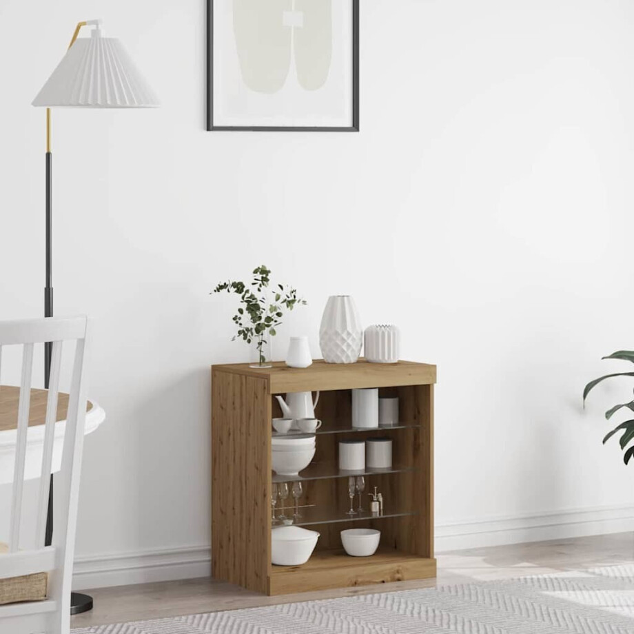 vidaXL LED Sideboard Artisan Eiken 60,5 x 37 x 67 cm Bewerkt hout afbeelding 1