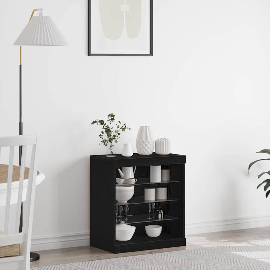 vidaXL LED Sideboard Zwart Eiken 60,5 x 37 x 67 cm Bewerkt hout afbeelding 1