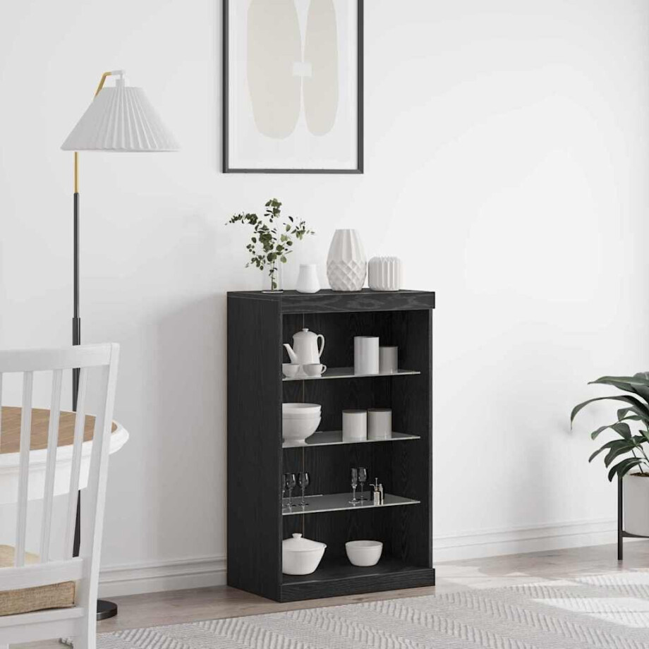 vidaXL LED Sideboard Zwart Eiken 60,5 x 37 x 100 cm Bewerkt hout afbeelding 1