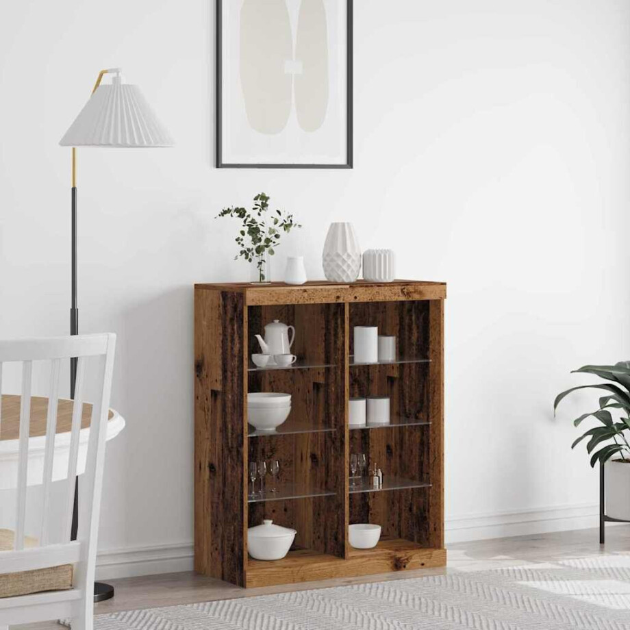 vidaXL LED Sideboard Oudhout 41 x 37 x 100 cm Bewerkt hout afbeelding 1