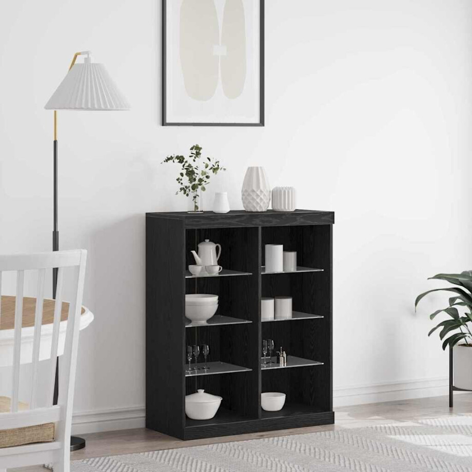 vidaXL LED Sideboard Zwart Eiken 41 x 37 x 100 cm Bewerkt hout afbeelding 1