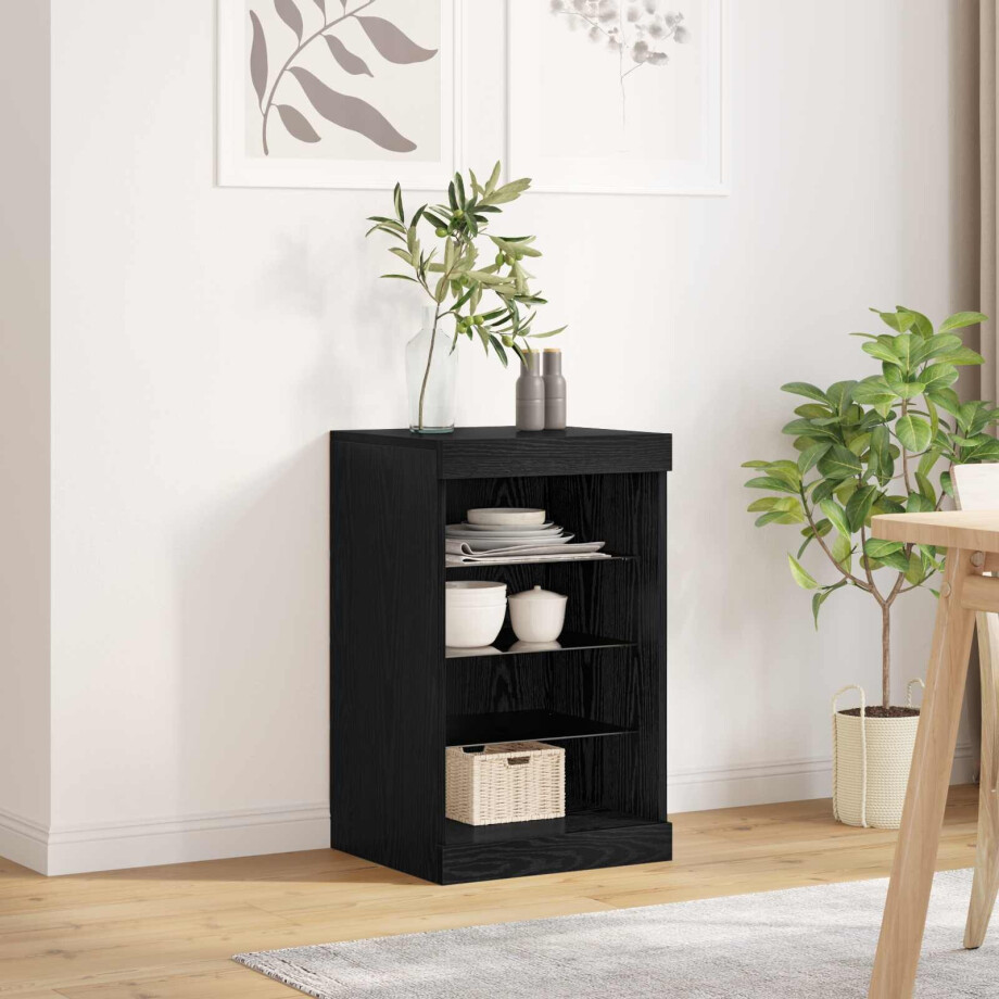 vidaXL LED Sideboard Zwart Eiken 41 x 37 x 67 cm Bewerkt hout afbeelding 1