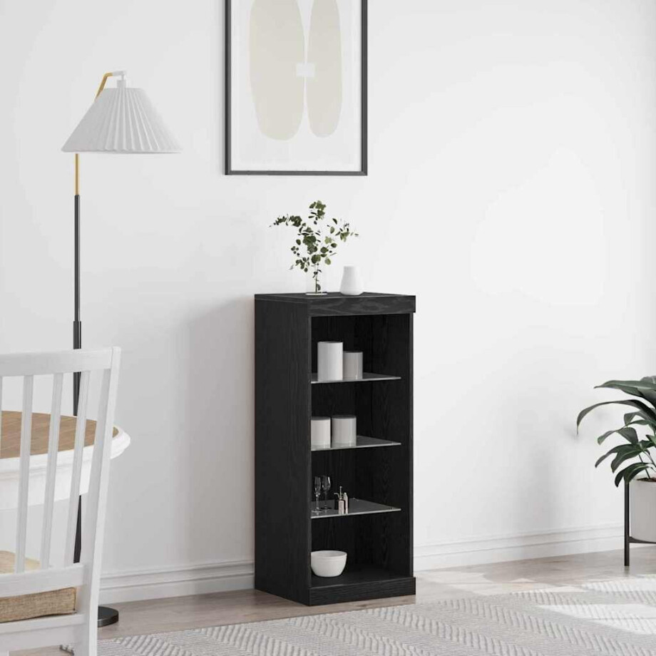 vidaXL LED Sideboard Zwart Eiken 41 x 37 x 100 cm Bewerkt hout afbeelding 1