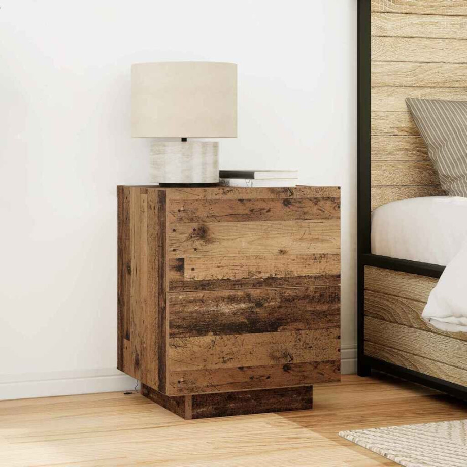 vidaXL Nachtkastje met lade Oudhout 45 x 40 x 55 cm Bewerkt hout afbeelding 1